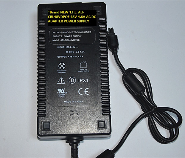 *Brand NEW*AEI-CBL48VDPOE I.T.E. 48V 4.6A AC DC ADAPTER POWER SUPPLY